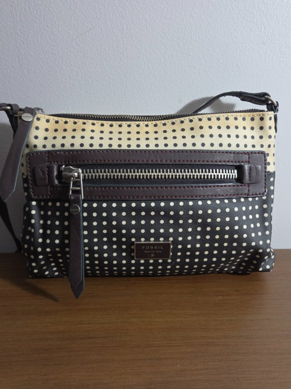 FOSSIL DAWSON POLKA DOT CROSSBODY BAG BROWN/CREAM